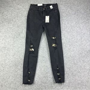 Judy Blue Jeans Womens 5 27 Black Distressed Skinny Leopard Patch Stretch NEW